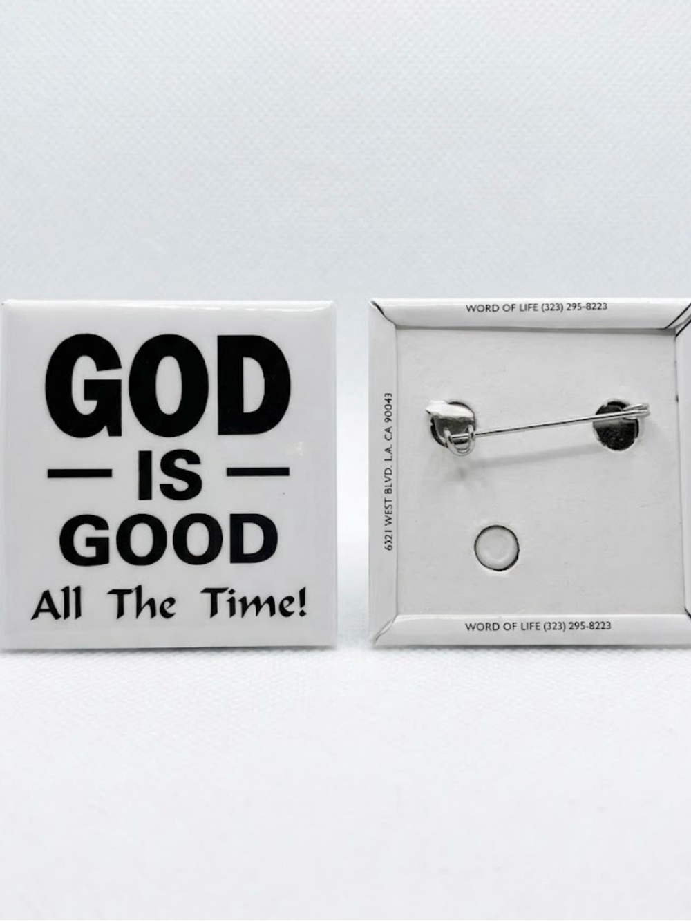 NWT Word Of Life "God Is Good All The Time!" Square Lapel Pin / Button